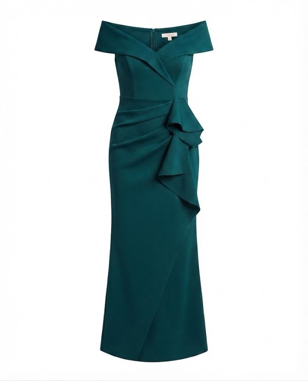 Xscape Scuba Off-The-Shoulder Wrap Elegant Evening Gown Hunter Green 14